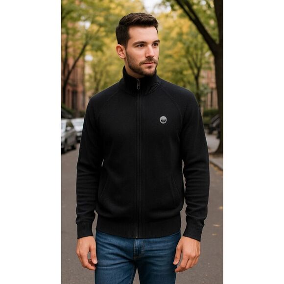 Timberland Men’s Small Full Zip/Mock Collar Regular Fit Cotton Sweater – Black - Picture 2 of 14